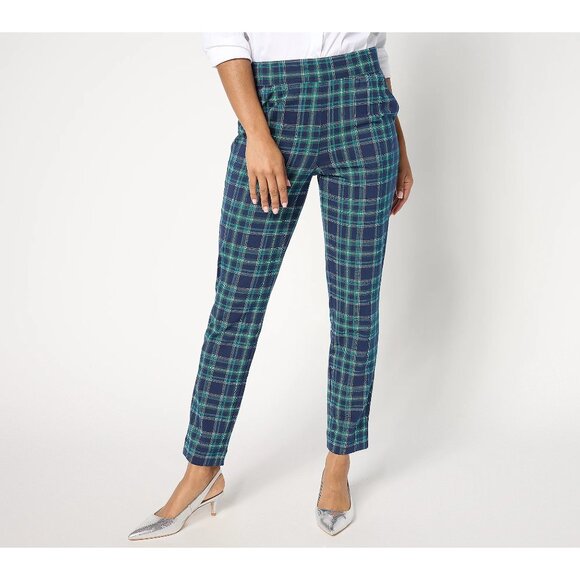 Denim & Co. Pants - Denim and Co Regular Any Day Printed Duo Stretch Ankle Pant Size 4X Navy Plaid